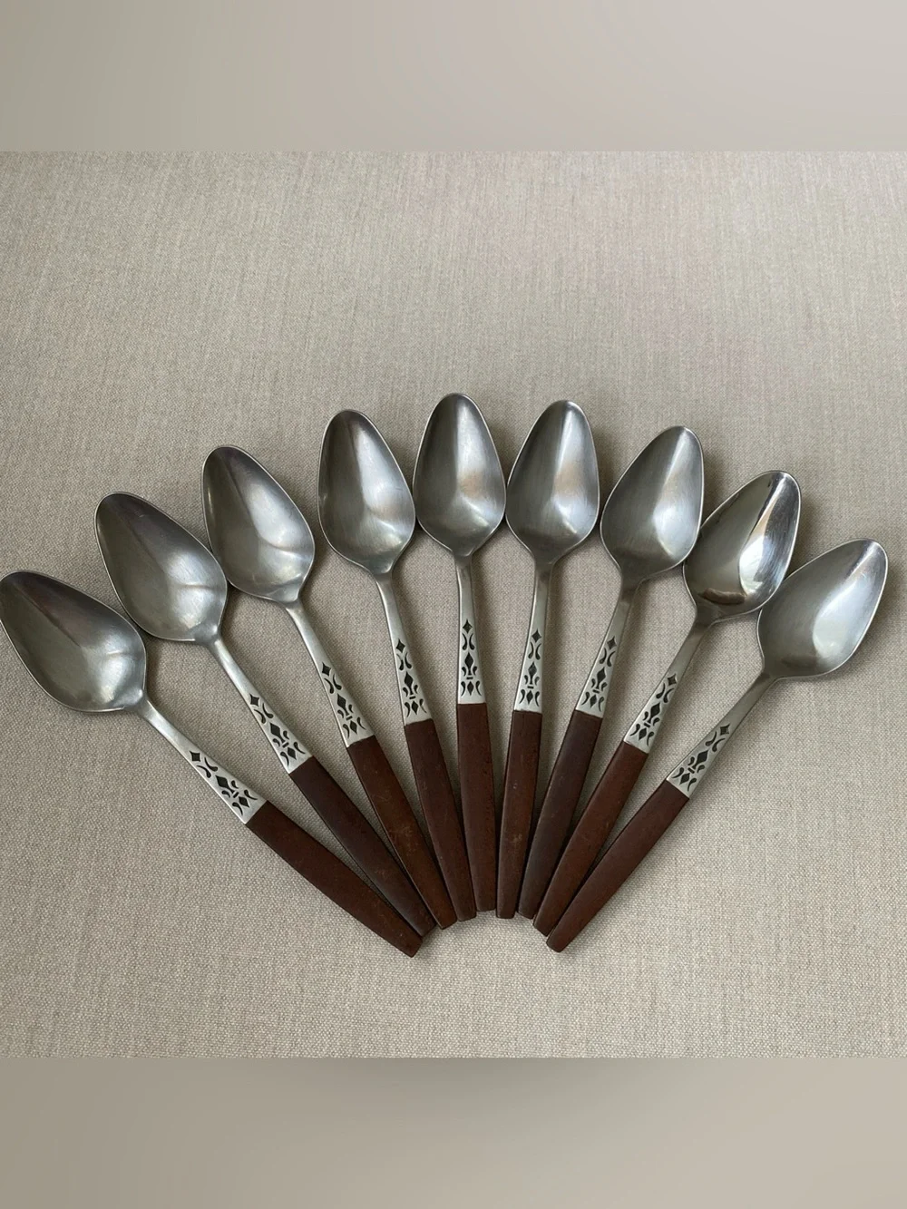 VTG MCM Grand Prix Dior Muffin Flatware 19 Pc Lot Stainless Japan Faux Wood